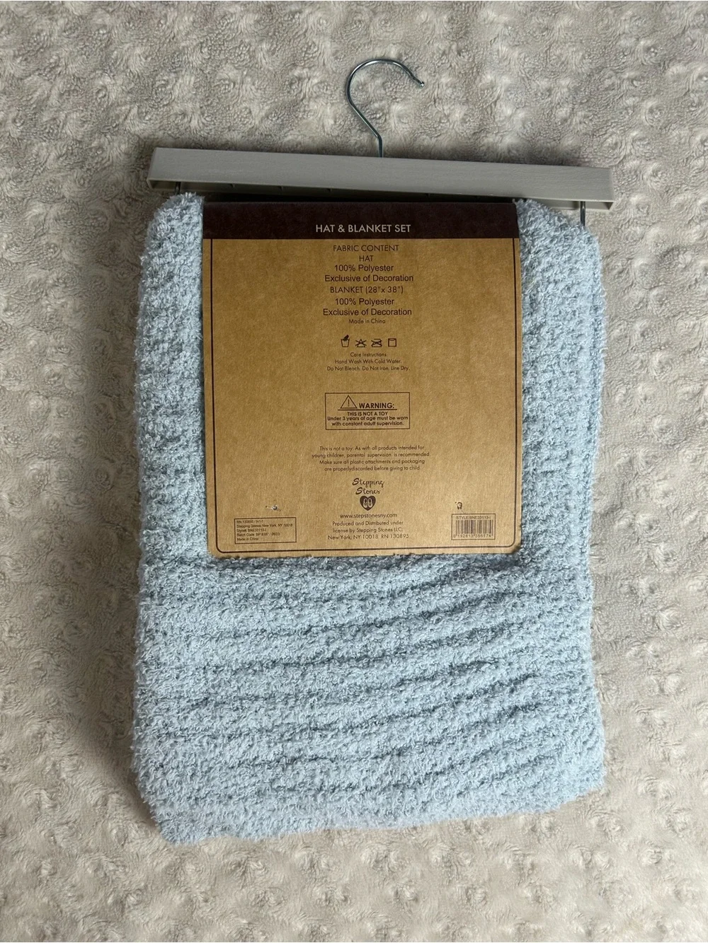 Bearpaw Blue Baby Blanket & Hat Set Chenille Sweater Knit Soft Cozy Ribbed